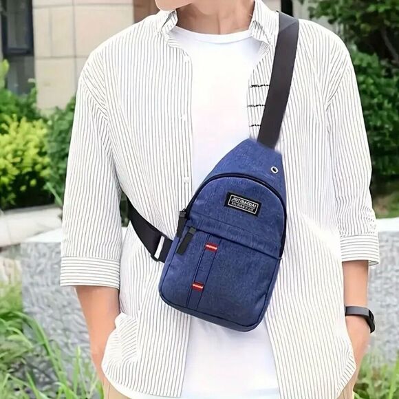 NWT  JIUTIBAODAI One Shoulder Sling Slant Cross Chest Men Women Unisex Blue Bag - Picture 1 of 9